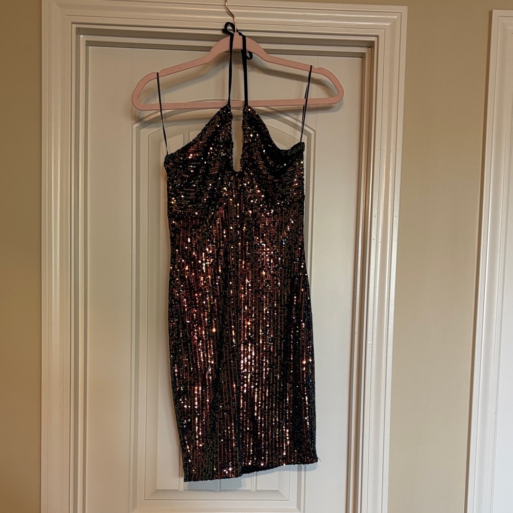 Bear Dance Vibrant Sequin Halter Dress